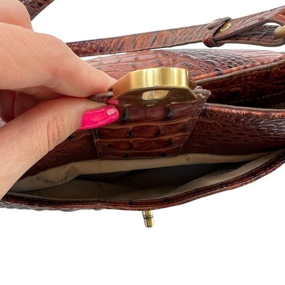 Brahmin Collette Pecan Melbourne Crocodile-Embossed Leather Shoulder Bag - Picture 15 of 16